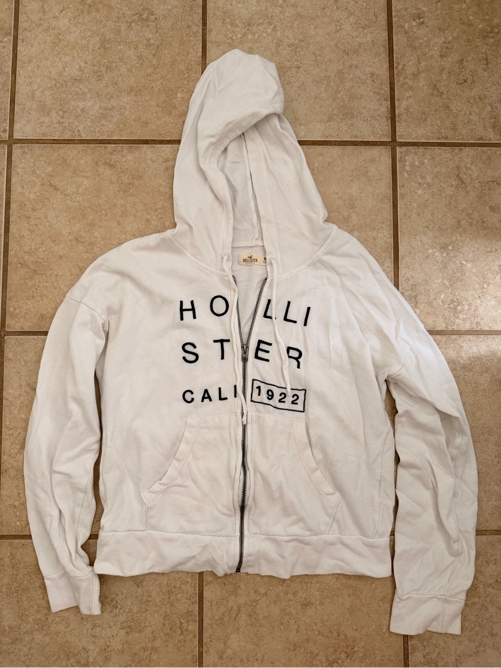 EUC Hollister California White Zip-Up Hoodie